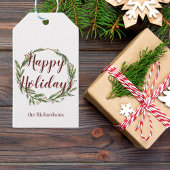 Minimale Prettige feestdagen Waterverf Pine Wreath Cadeaulabel