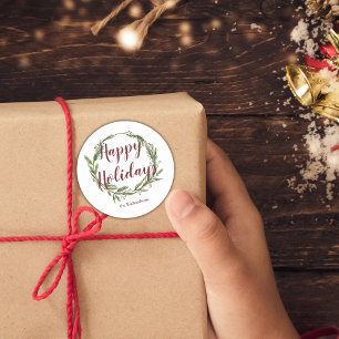 Minimale Prettige feestdagen Waterverf Pine Wreath Ronde Sticker