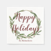 Minimale Prettige feestdagen Waterverf Pine Wreath Servet (Voorkant)