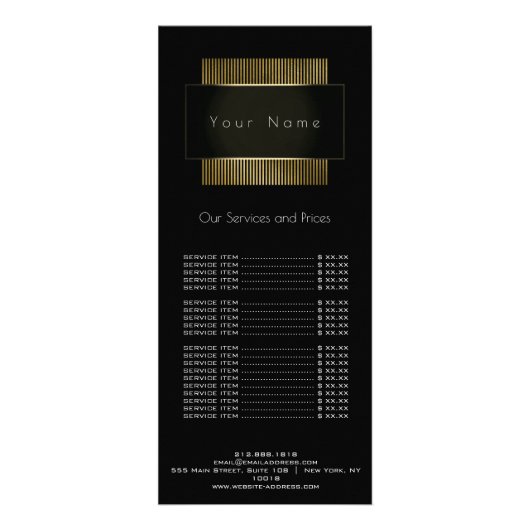Minimale prijslijst Gold Black White elegant Reclamekaart (Voorkant)