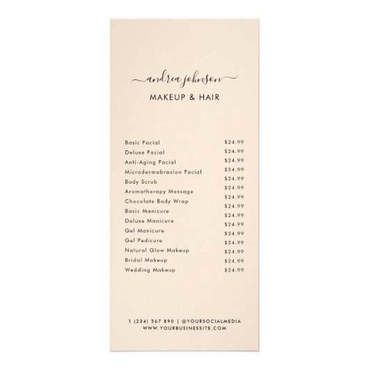 Minimale prijslijst van het menu Beige Sand Servic (Voorkant)