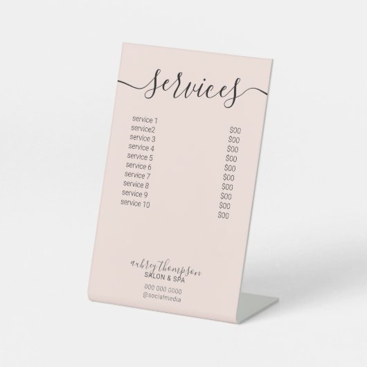 Minimale prijslijstservice reclamebord met voetstuk (Voorkant)