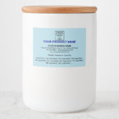 Minimale productinformatie, lichte blauwe rechthoe voedselcontainer etiket (Voorkant)