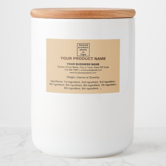 Minimale productinformatie, lichte bruine rechthoe voedselcontainer etiket (Voorkant)