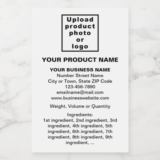 Minimale productinformatie op wit portret voedselcontainer etiket (Enkel label)