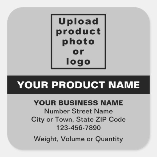 Minimale productteksten met een markering op grijs vierkante sticker (Voorkant)