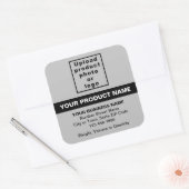 Minimale productteksten met een markering op grijs vierkante sticker (Envelop)
