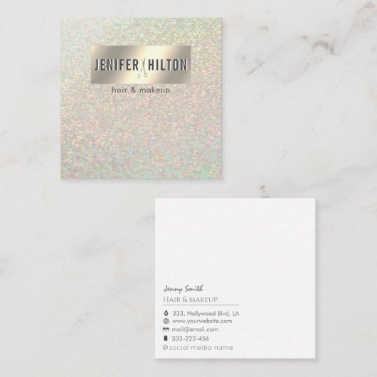 Minimale professionele goudfoliehaarstylist vierkante visitekaartje (Voorkant / Achterkant)