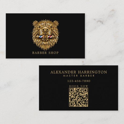 Minimale professionele herenkapper Gouden Bever Visitekaartje (Voorkant / Achterkant)