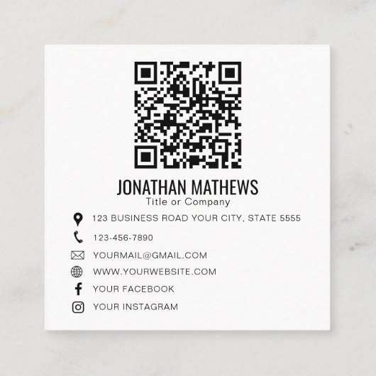 Minimale professionele Logo QR-code Vierkante Visitekaartje (Achterkant)