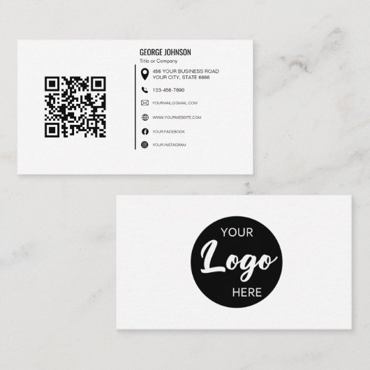 Minimale professionele Logo QR-code Visitekaartje (Voorkant / Achterkant)