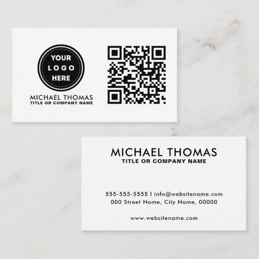 Minimale professionele Logo QR-code Visitekaartje (Voorkant / Achterkant)