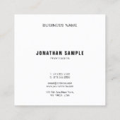 Minimale professionele moderne B&W legant Plain Vierkante Visitekaartje (Achterkant)