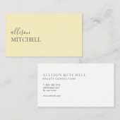 Minimale professionele moderne pasteelgeel visitekaartje (Voorkant / Achterkant)