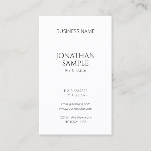 Minimale professionele moderne verticale Sjabloon Visitekaartje (Voorkant)