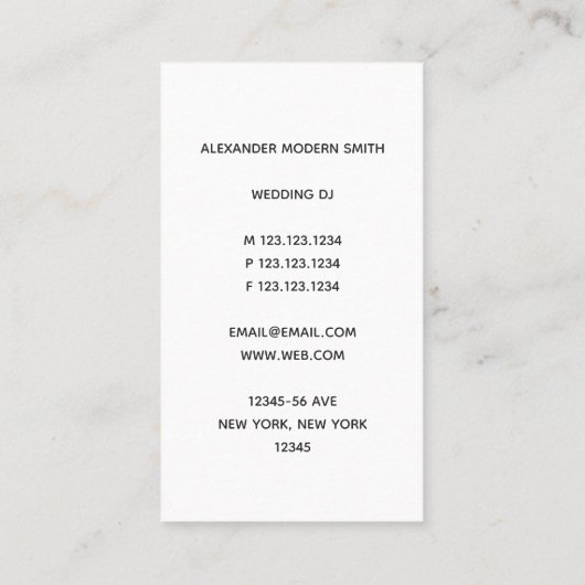 Minimale professionele monogram DJ Visitekaartje (Achterkant)