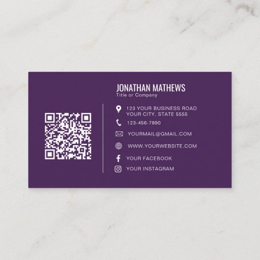 Minimale professionele Paarse onderneming Logo QR Visitekaartje (Achterkant)