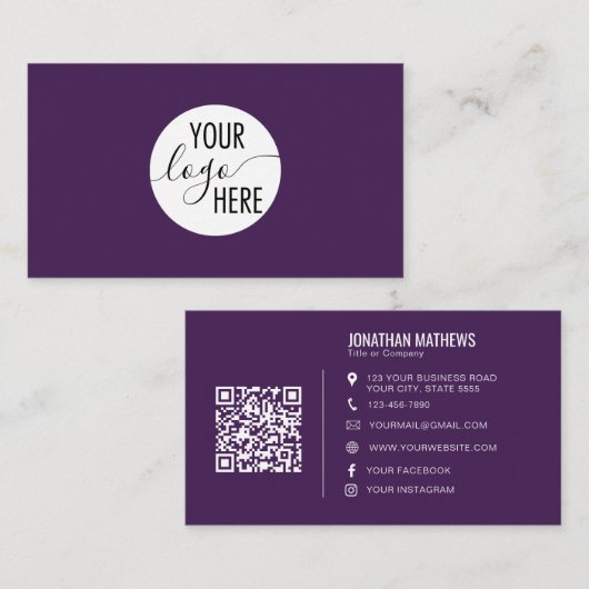 Minimale professionele Paarse onderneming Logo QR Visitekaartje (Voorkant / Achterkant)