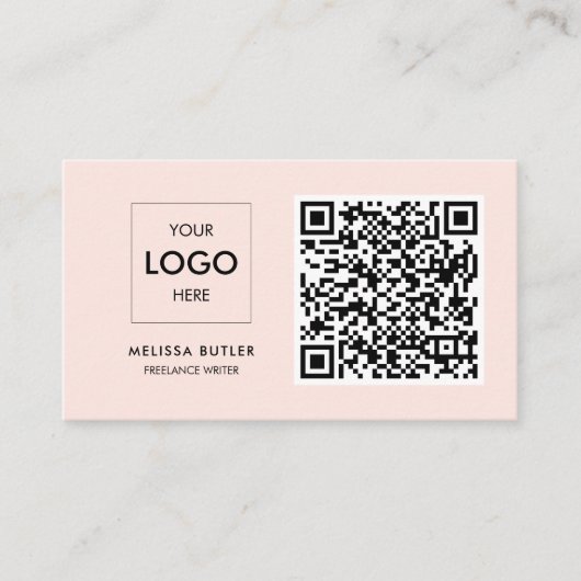 Minimale professionele QR-code Blush roze Visitekaartje (Voorkant)