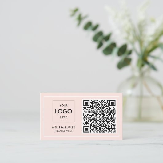 Minimale professionele QR-code Blush roze Visitekaartje (Staand voorkant)