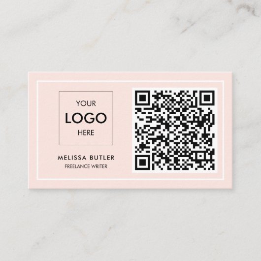 Minimale professionele QR-code Blush roze Visitekaartje (Voorkant)