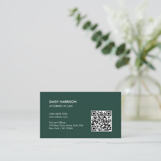 Minimale professionele QR Code Emerald Green Visitekaartje (Staand voorkant)