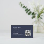 Minimale professionele QR-code Navy Blue Visitekaartje (Staand voorkant)