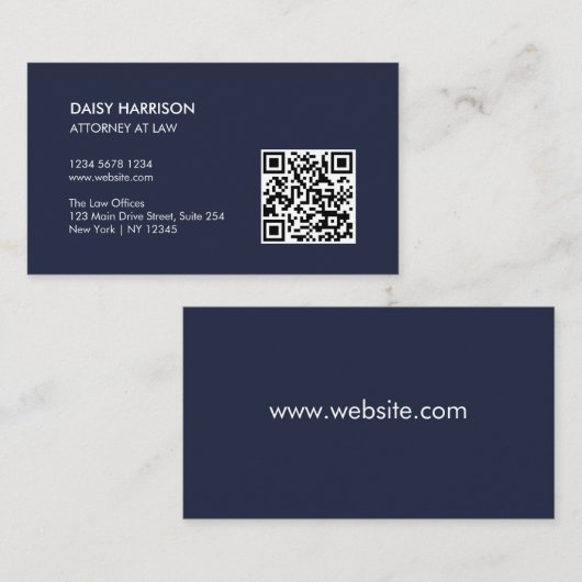Minimale professionele QR-code Navy Blue Visitekaartje (Voorkant / Achterkant)