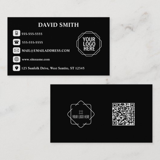 Minimale professionele QR code zwart Visitekaartje (Voorkant / Achterkant)