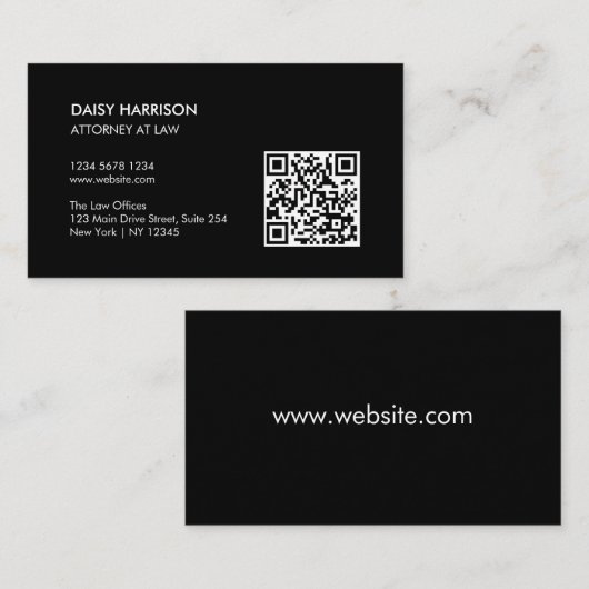 Minimale professionele QR-code zwart Visitekaartje (Voorkant / Achterkant)