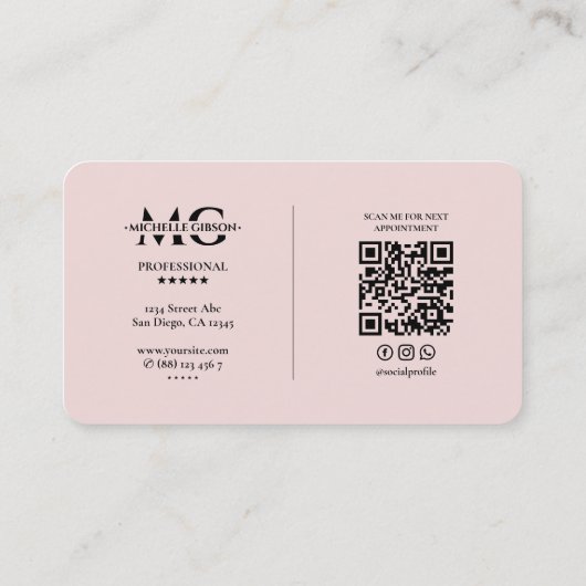 Minimale professionele roze schoonheid monogram visitekaartje (Achterkant)