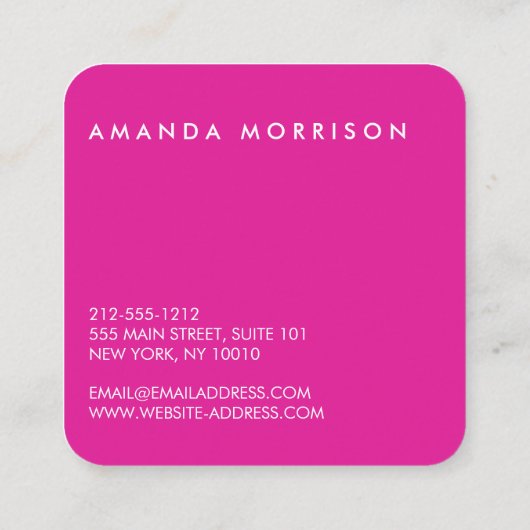 Minimale professionele sociale media, hot-roze vierkante visitekaartje (Achterkant)