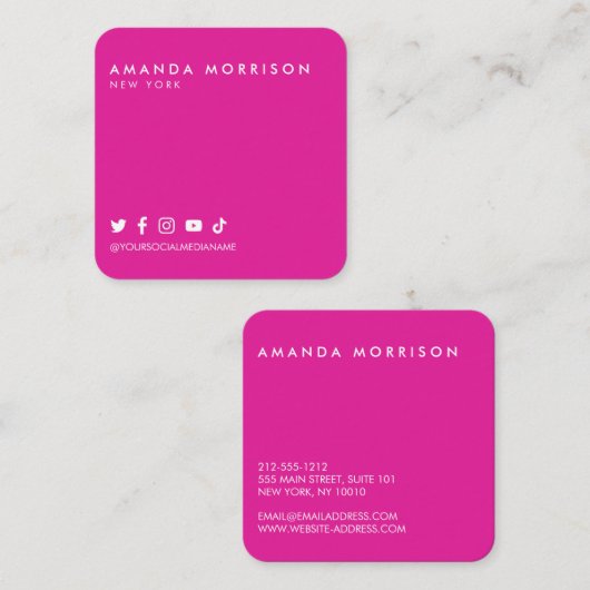 Minimale professionele sociale media, hot-roze vierkante visitekaartje (Voorkant / Achterkant)