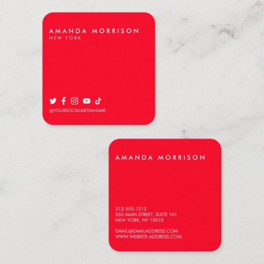 Minimale professionele sociale media Red Vierkante Visitekaartje (Voorkant / Achterkant)