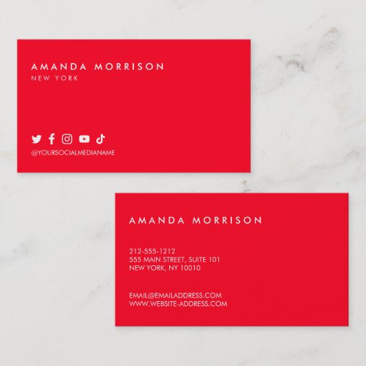 Minimale professionele sociale media Red Visitekaartje (Voorkant / Achterkant)