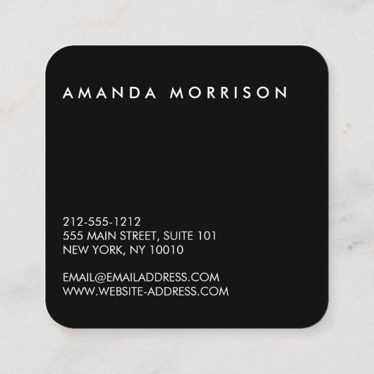 Minimale professionele sociale media zwart vierkante visitekaartje (Achterkant)