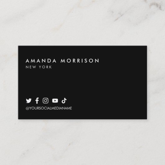 Minimale professionele sociale media zwart visitekaartje (Voorkant)