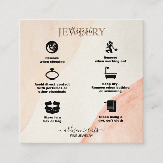 Minimale professionele Terracotta Boho-juwelenzorg Vierkante Visitekaartje (Voorkant)