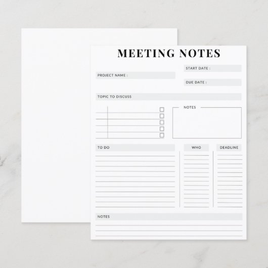 Minimale professionele vergadernotities Planner (Voorkant / Achterkant)