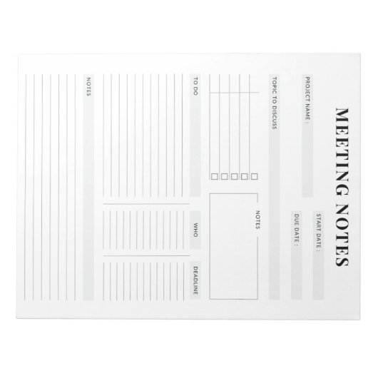 Minimale professionele vergadernotities Planner Notitieblok (Voorkant)