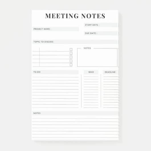 Minimale professionele vergadernotities Planner Post-it® Notes (Voorkant)