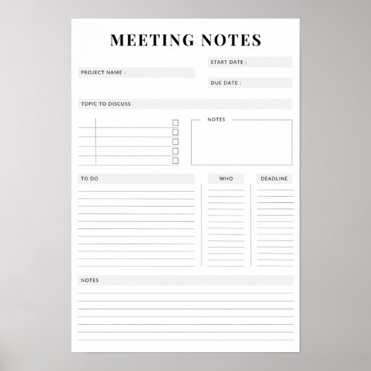 Minimale professionele vergadernotities Planner Poster (Voorkant)