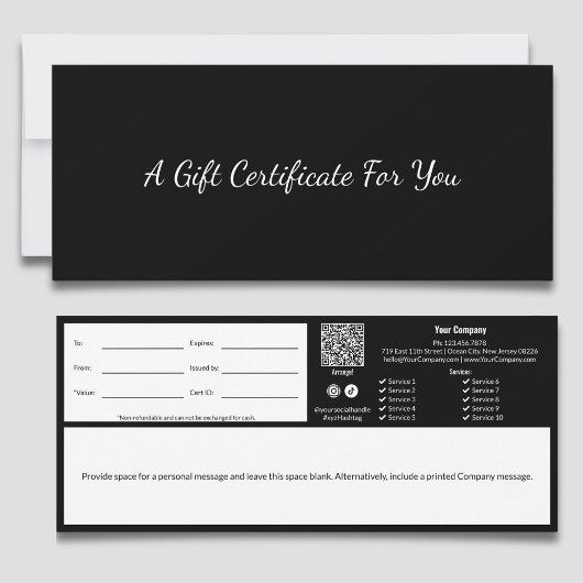 Minimale professionele zwart-wit cadeaubon