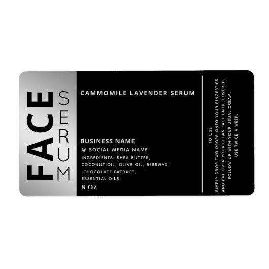 Minimale professionele zwarte zilvervoorserum etiket (Voorkant)