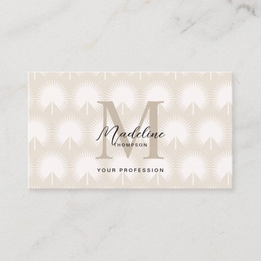 Minimale QR-code Beige Anahaw Leaf Script Monogram Visitekaartje (Voorkant)