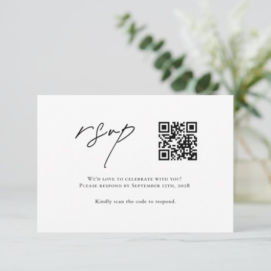 Minimale QR-code bruiloft RSVP Kaartje (Staand voorkant)