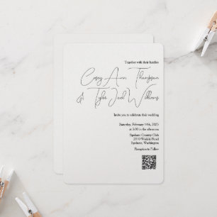 Minimale QR-code bruiloft uitnodiging parel shimme