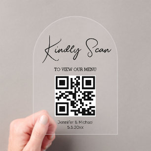 Minimale QR-code Digitale Menu Trouwboog Acryl Uitnodigingen