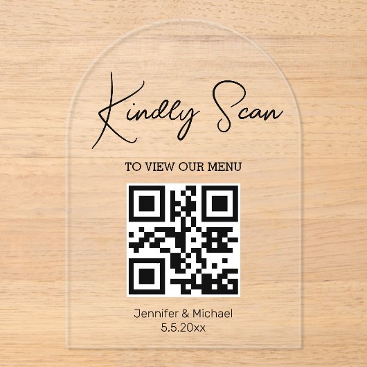 Minimale QR-code Digitale Menu Trouwboog Acryl Uitnodigingen (Voorkant)