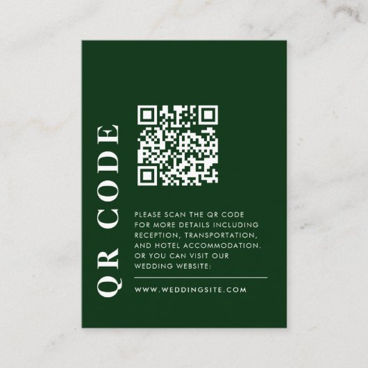 Minimale QR-code Emerald Green bruiloft Detail Fot Informatiekaartje (Voorkant)